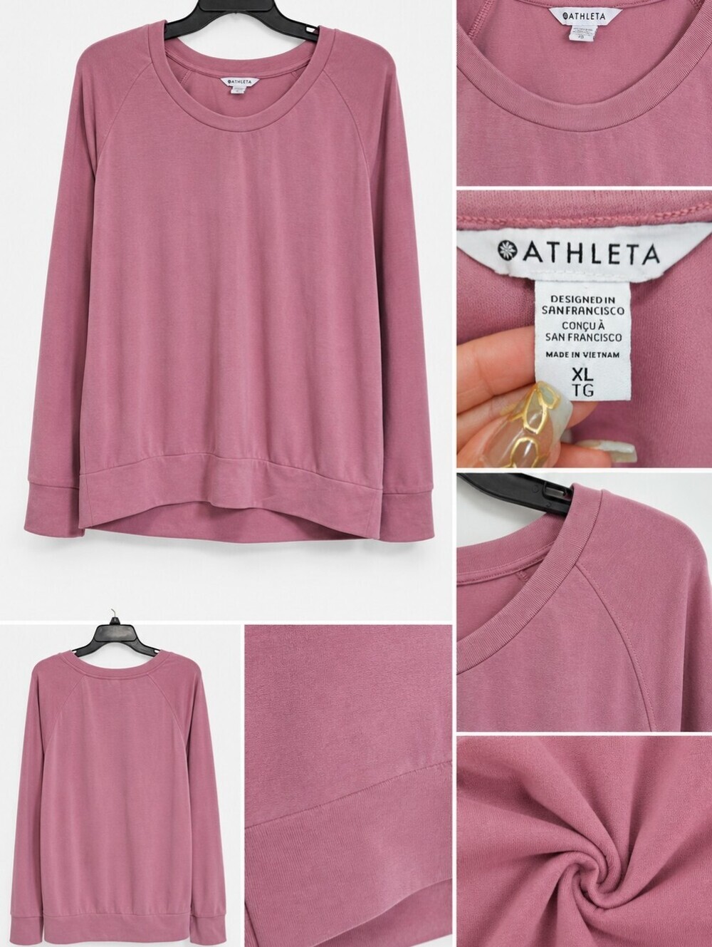 Athleta XL Pink Long Sleeve Sweatshirt Pullover Soft Stretch Athleisure Top.